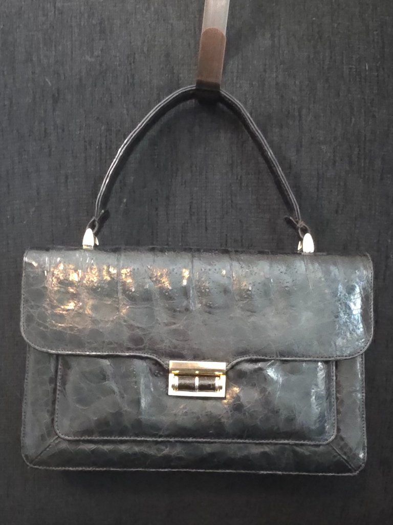 Vintage Black Crocodile Leather Handbag